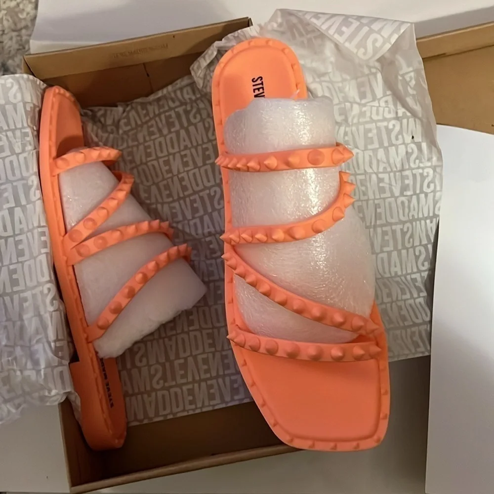 Steve Madden Selina - J‎ Orange studded slip on jelly sandals Sz 10 new